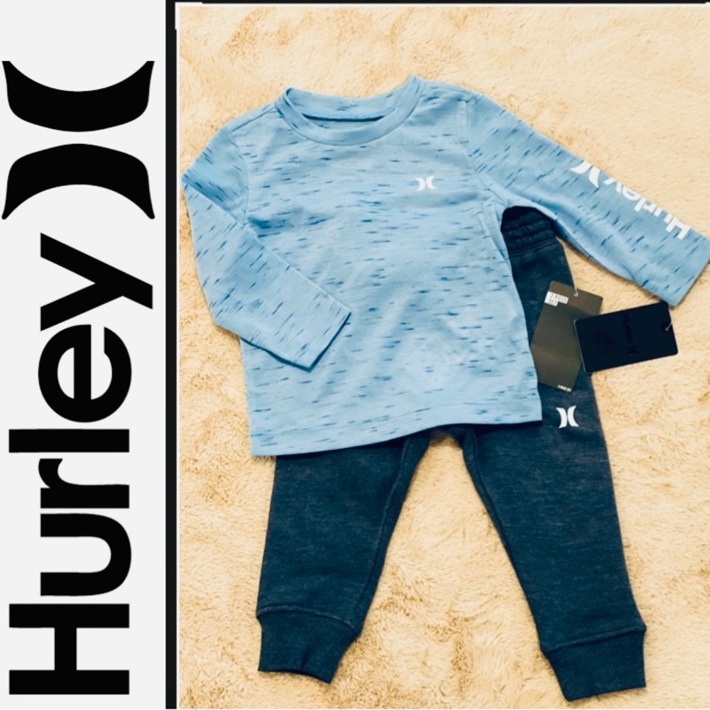 NWT HURLEY Boys Long Sleeve & joggers 2 Pieces  Set Light Blue. SZ:12M. NOW:$25